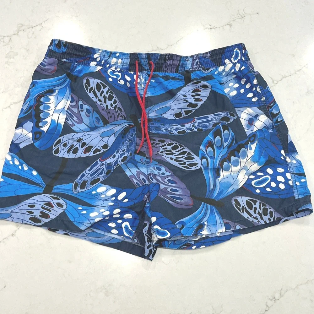 Polo‎ Ralph Lauren Swim Trunks Mens XXL Blue Cotton Nylon Dragonfly Wing Print